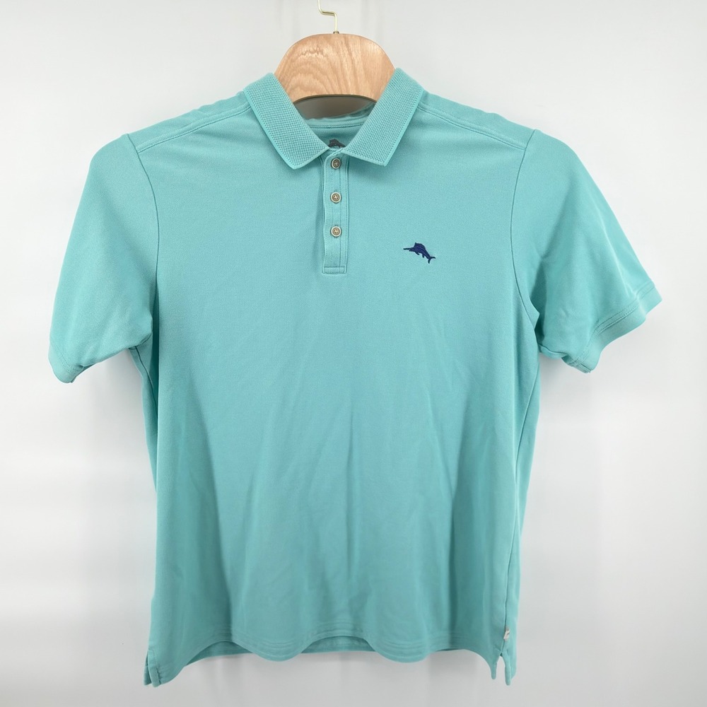 Tommy Bahama Polo Shirt Mens XL Aqua Supima Cotton Short Sleeve Pique
